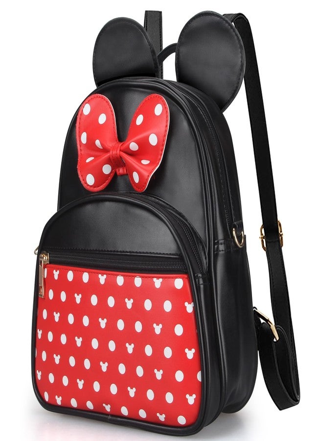 Dksyee Cute Red Backpack for Girl Bowknot Polka Dot Mini Mouse Leather Backpacks for Toddler Little Girl Backpack Kids Small Travel Backpacks Convertible Shoulder Bag Purse for Children Daypack - Image 1